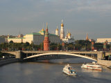 Kremlin and Moskva River from Pedestrian Bridge at Cathedral of Christ the Saviour, Moscow, Russia
