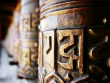 Detail of Prayer Wheels with Tibetan Pali Script, Kagbeni, Nepal