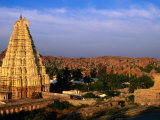 Overhead of Virupaksha Temple, Hampi Bazaar and Surrounding Hills from Hemakuta Hill, Hampi, India