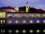Plecnik Colonnade and Cathedral of St. Nicholas at Dusk, Ljubljana, Slovenia