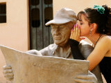 Girl in Quincinera (15th) Birthday Dress Whispering to Statue, Plaza Del Carmen, Camaguey, Cuba
