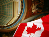 Interior of Parliament House with Canadian Flag in Foreground, Victoria, Canada