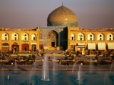 Overhead of Fountains Outside Sheikh Lotfollah Mosque, Emam Khomeini Square, Esfahan, Iran