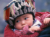 Miao Baby Wearing Traditional Hat, China