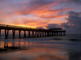 Buy Pier at Sunrise with Reflections of Clouds on Beach, Tybee Island, Georgia, USA at AllPosters.com