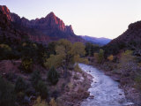 The Watchman Looms over the Virgin River at Sunset, Zion National Park, Utah, USA Photographic Print