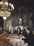 Sophia Loren Entertaining Vittorio de Sica, His Wife and Marcello Mastroianni in Formal Dining Room