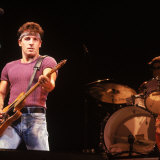 Singer Bruce Springsteen Playing Guitar While Performing on Stage Premium Photographic Print