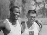 Rafer Johnson with Arm Around Unidentified Athlete at 1960 Olympics