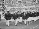 Rafer Johnson Leading USA Athletes During the Opening Day. 1960 Olympics. Rome, Italy Premium Photographic Print
