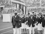 Rafer Johnson Leading USA Athletes During the Opening Day. 1960 Olympics. Rome, Italy