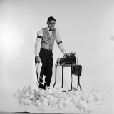 Promotional Shot for the Bob Newhart Show with Bob as Addled Accountant at an Adding Machine
