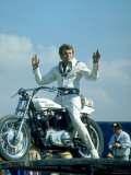 Motorcycle Daredevil Evel Knievel Poised on His Harley Davidson