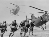 S. Vietnamese ARVN Paratroopers Running to Board 2 Ch 21 Shawnee Helicopters in Mekong Delta
