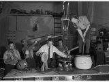 Technicians in Sound Production Room at Walt Disney Studio Using Hanging Mikes and Handheld Boom