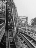 Thrill Seekers Getting a Hair Raising Ride on Cyclone Roller Coaster at Coney Island Amusement Park