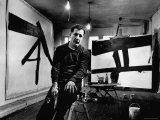 Abstract Expressionist Painter, Franz Kline, in Studio with His Black and White Paintings