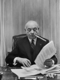 Broadcasting Pioneer David Sarnoff Sitting at Desk Smoking a Cigar