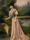 Woman Modeling Feather hat, Parasol and Pink Toilette D'Apres Midi Designed by Bourniche