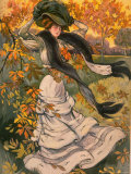 Buy Autumn Cover of French Periodical Les Modes Showing Fashionable Woman Alone in Park at AllPosters.com