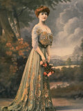 Red Haired Woman Modeling Pale Green, Gold Embroidered Robe Designed by Beer