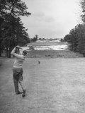 Golfer Herman Keiser Hitting Drive on 367 Yard Second Hole During Masters Golf Tournament