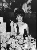 Actress Elizabeth Taylor at Hollywood Party After Winning Oscar, Which is on Table in Front of Her