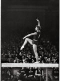 Russian Gymnast Larisa Latynina Competing on the High Beam in the Olympics