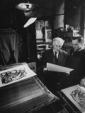 French Painter Marc Chagall Examining Proofs of His Work in a Print Shop