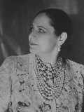 Cosmetics Entrepreneur Helena Rubinstein Wearing Elegant Pearls and Diamond Earrings Premium Photographic Print