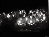 CBS of 50th Battalion Sitting on Sandbags in Canvas, NCB Chapel, in Prayer During Holy Communion