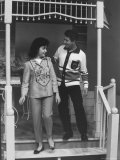 Teen Singers Annette Funicello and Paul Anka on Fake Porch on Set, During Some Sort of Rehearsal