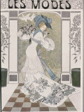 Drawing by Artist de Feure of Young Fashionable Woman on Cover of French Periodical Les Modes