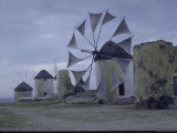 Windmills with Thatched Roofs and Canvas Sails on the Island of Mykonos in the Cyclades