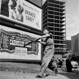 Boys Playing Stickball in Vacant Lot Next to Drake's Cake and Movie 'Carnegie Hall' Photographic Print