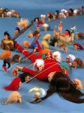 Girl Posing Like Jonathan Swift's Gulliver in Lilliput Plastic Reproductions of Dolls