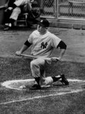 Yankees Outfielder Mickey Mantle Sitting in Circle Waiting to Bat During Game at Yankee Stadium
