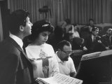Singer Annette Funicello Listening as Singer Paul Anka Sings