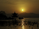 Westlake with Chineese Pavillon During Sunset, China