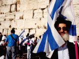 Buy Worshippers at Western Wall with Israeli Flags, Jerusalem, Israel at AllPosters.com
