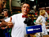 Buy Man with Dog in Box, Boqueria Markets, Las Ramblas, Barcelona, Spain at AllPosters.com