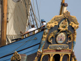 Carved Stern of Tall Ship the Kalmar Nyckel, Chesapeake Bay, Maryland, USA