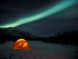 Camper's Tent Under Curtains of Green Northern Lights, Brooks Range, Alaska, USA Photographic Print