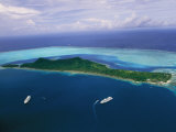Buy Two Cruise Ships Moored in Bora Bora as Seen from a Helicopter at AllPosters.com