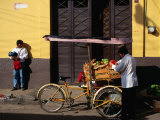 Street Vendor with Bicycle Cart Laden with Fruit and Vegetables, Mexico