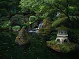 Water Cascades into a Pool at the Japanese Garden