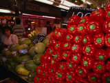 A Stack of Capsicums at a Vegetable Stall in the Boqueria Markets on La Rambla, Barcelona, Spain