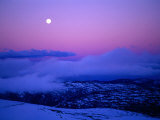 Moonrise and Sunset on Main Range in Winter, Kosciuszko National Park, New South Wales, Australia