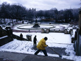 Buy Sweeping Snow from Steps at Central Park in Winter, New York City, New York, USA at AllPosters.com