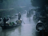 Buy People Ferrying Goods on Canal in Early Morning Mist, Nyaungshwe, Shan State, Myanmar (Burma) at AllPosters.com